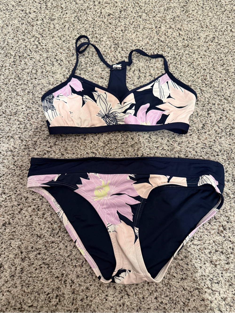 Carve Designs Navy Bikini with Pink and Cream Floral Print